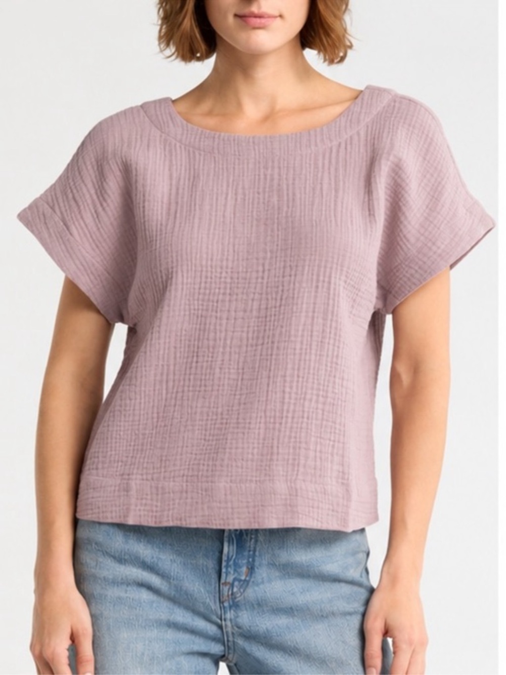 Madewell Gauze Pop Over Cotton Relaxed Boxy Short Sleeve Top in Dusty Mauve